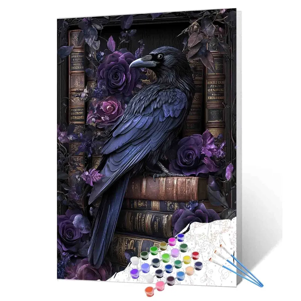 tucocoo-raven-and-roses-library-malen-nach-zahlen-40x50-ohne-rahmen image 1