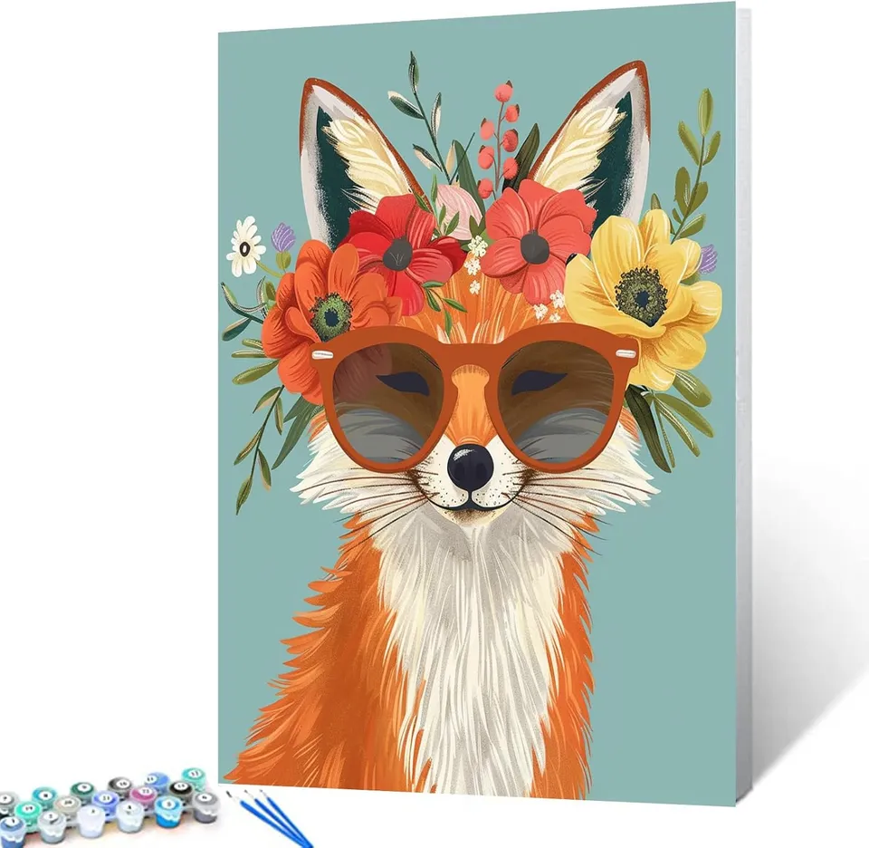 tucocoo-fox-sunglass-flowers-malen-nach-zahlen-40x50-fuchs image 1