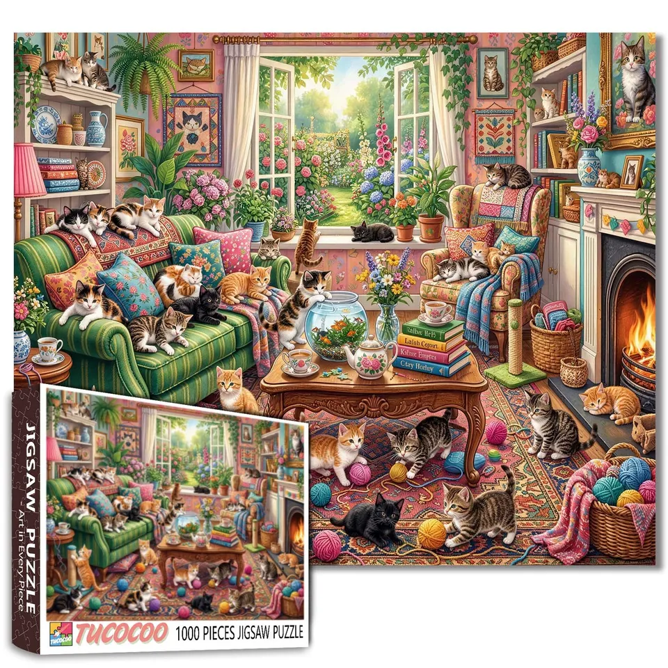 tucocoo-cozy-cat-living-room-puzzle-1000-teile-katzen image 1