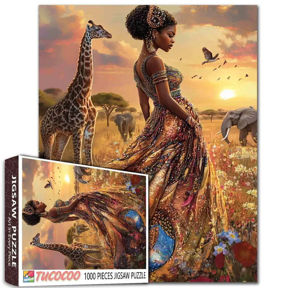 tucocoo-african-queen-sunset-field-puzzle-1000-teile-frau image 1