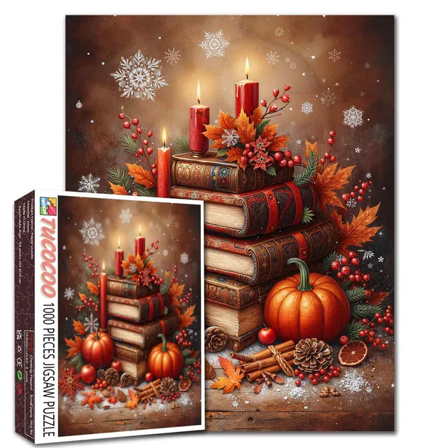 tucocoo-autumn-candle-pumpkin-book-stack-puzzle-1000teile-herbst image 1