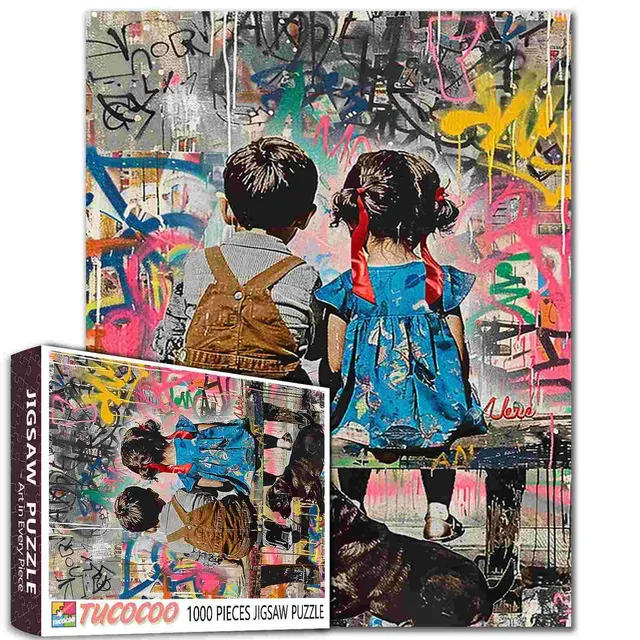tucocoo-children-with-dog-in-graffiti-puzzle-1000-teile-streetart image 1