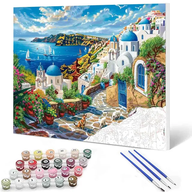 tucocoo-paint-by-numbers-santorini-cliffside-village-malen-nach-zahlen image 1