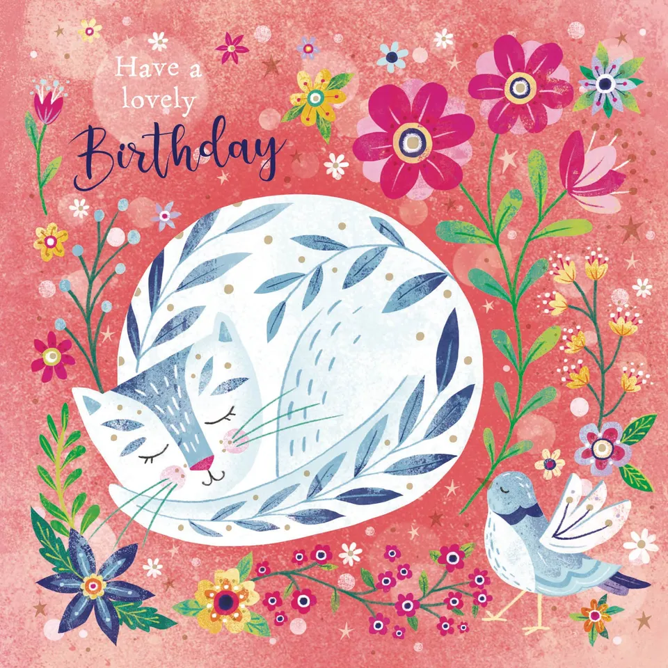 otter-house-flower-festival-floral-cat-grusskarte image 1