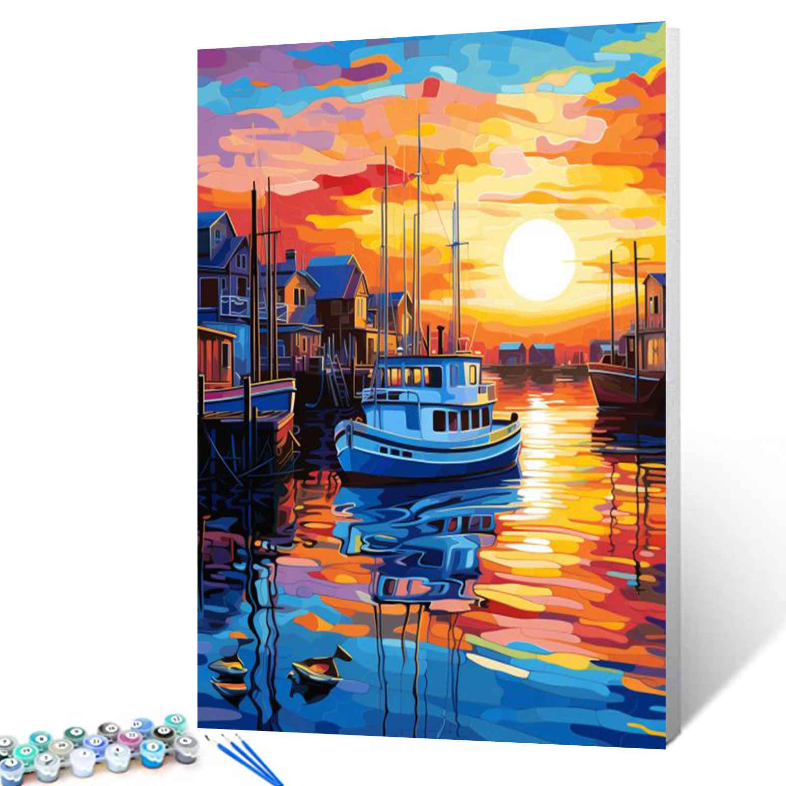 tucocoo-paint-by-numbers-vibrant-harbor-sunset-malen-nach-zahlen-40x50 image 1