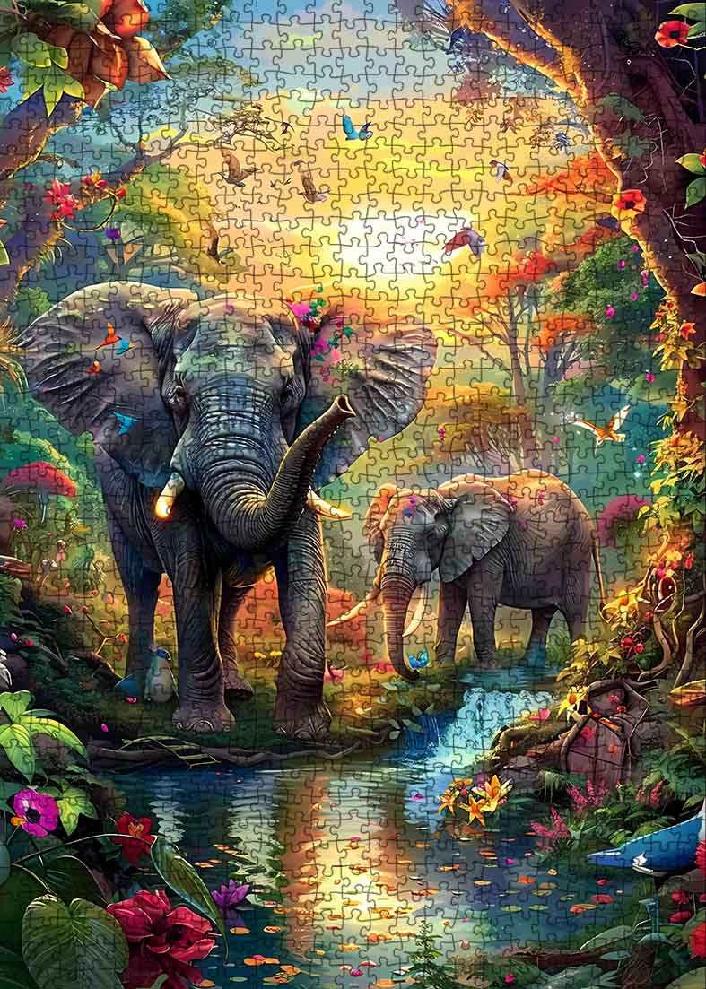 tucocoo-jigsaw-puzzles-colorful-elephants-puzzle-1000-teile-dschungel image 2