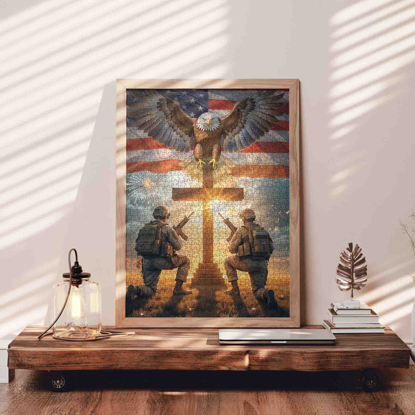tucocoo-jigsaw-patriotic-soldiers-prayer-eagle-cross-flag-puzzle-1000-teile image 3