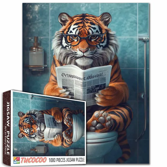 tucocoo-tiger-reading-on-toilet-puzzle-1000-teile-tiger image 1