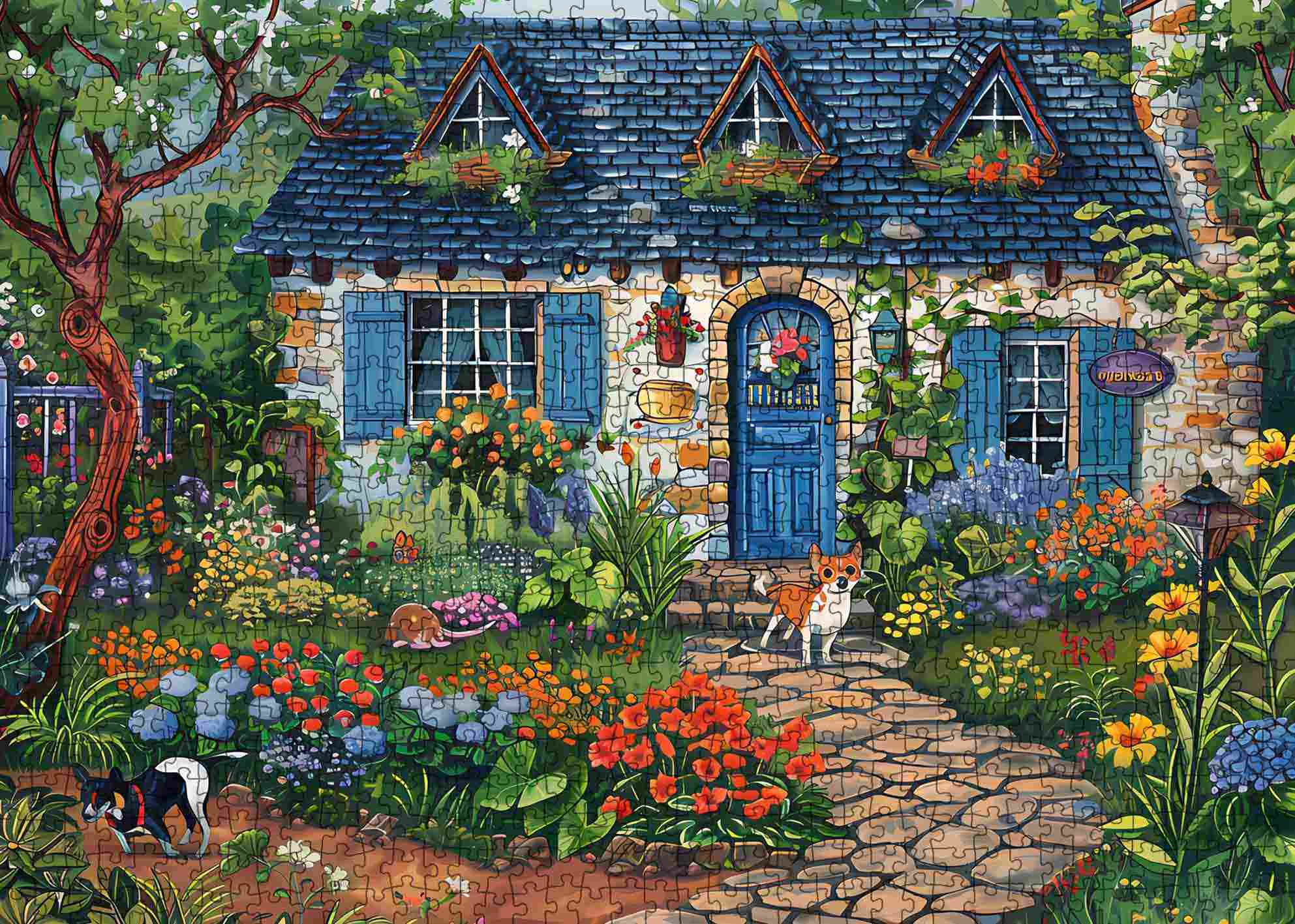 tucocoo-jigsaw-blaues-haus-mit-welpe-puzzle-1000-teile-landschaft image 2