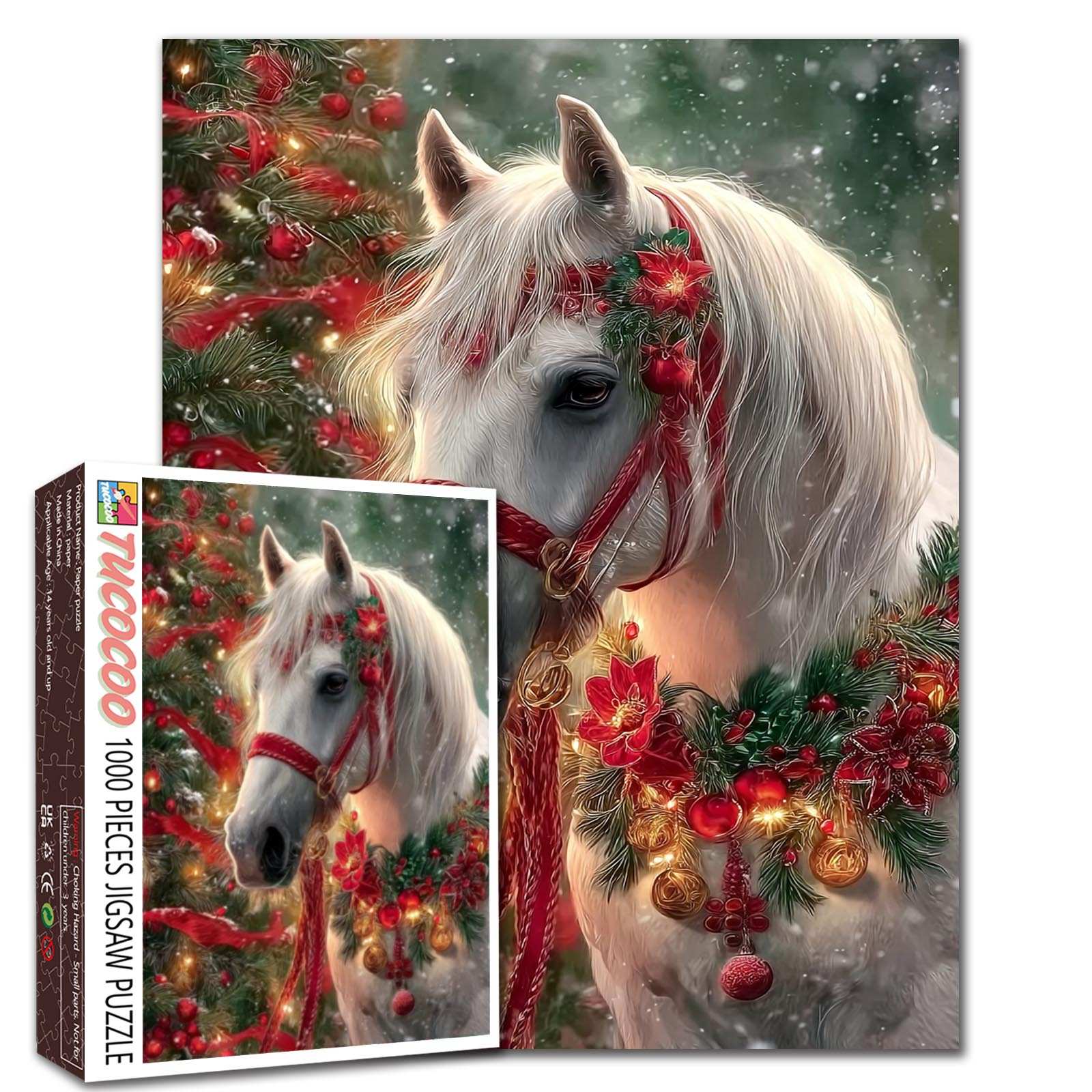 tucocoo-white-horse-christmas-garland-puzzle-1000-teile-weihnachten image 1