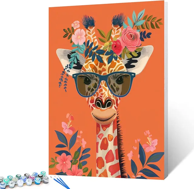 tucocoo-paint-by-numbers-giraffe-sonnenbrille-malset-40x50 image 1