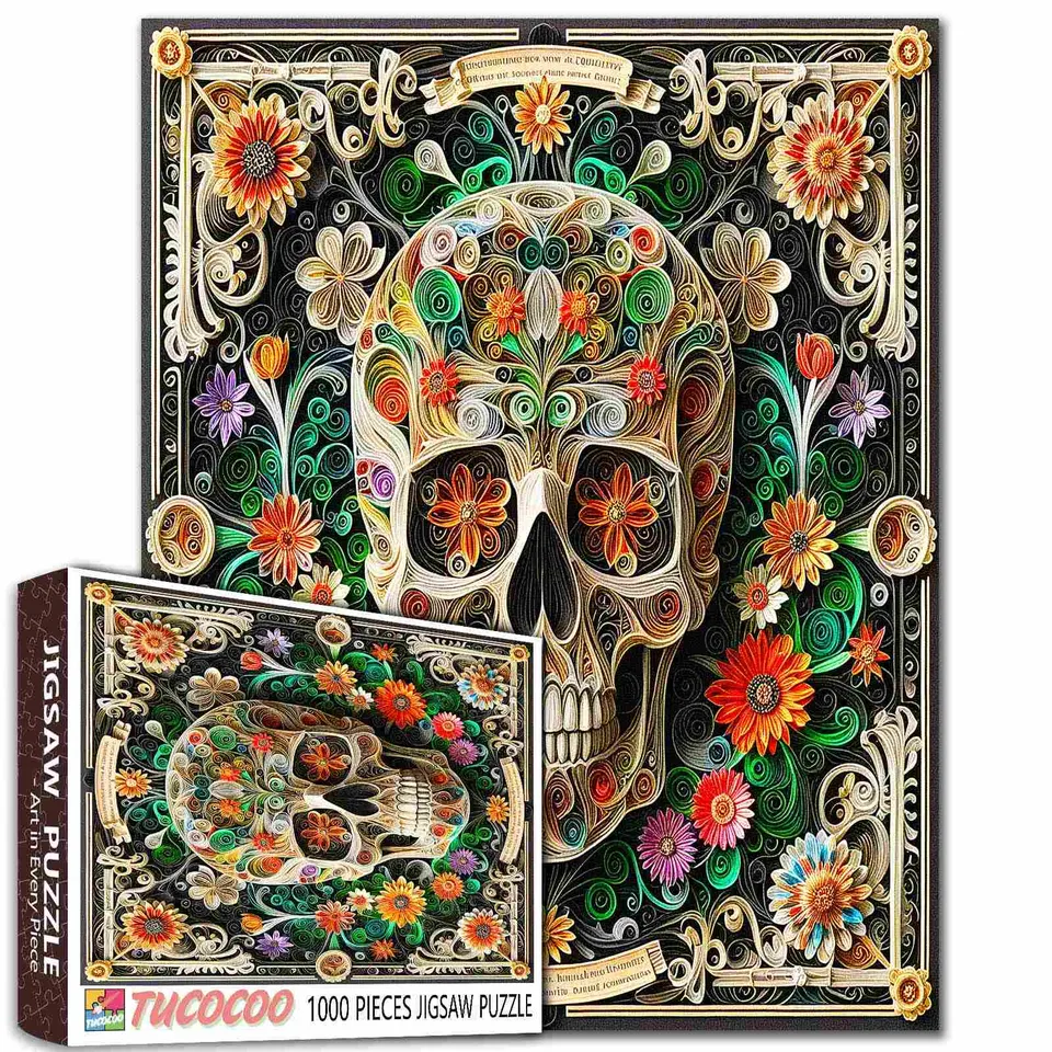 tucocoo-floral-scroll-skull-puzzle-1000-teile-totenkopf image 1