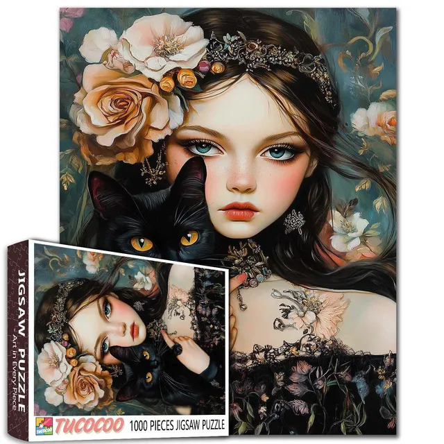 tucocoo-gothic-beauty-with-black-cat-puzzle-1000-teile-katze image 1