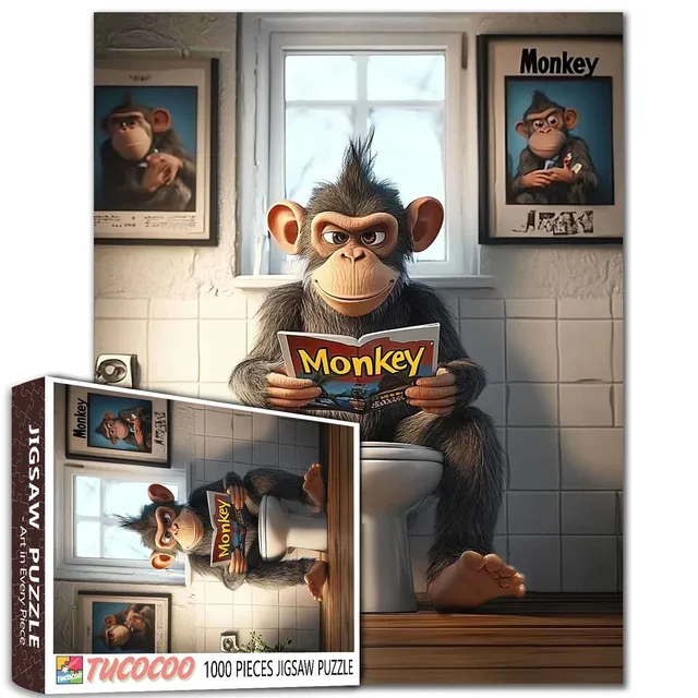tucocoo-cool-monkey-on-toilet-puzzle-1000-teile-lustig image 1