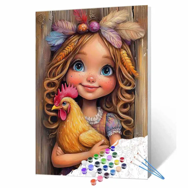 tucocoo-paint-by-numbers-farm-girl-and-chicken-malen-nach-zahlen-40x50 image 1