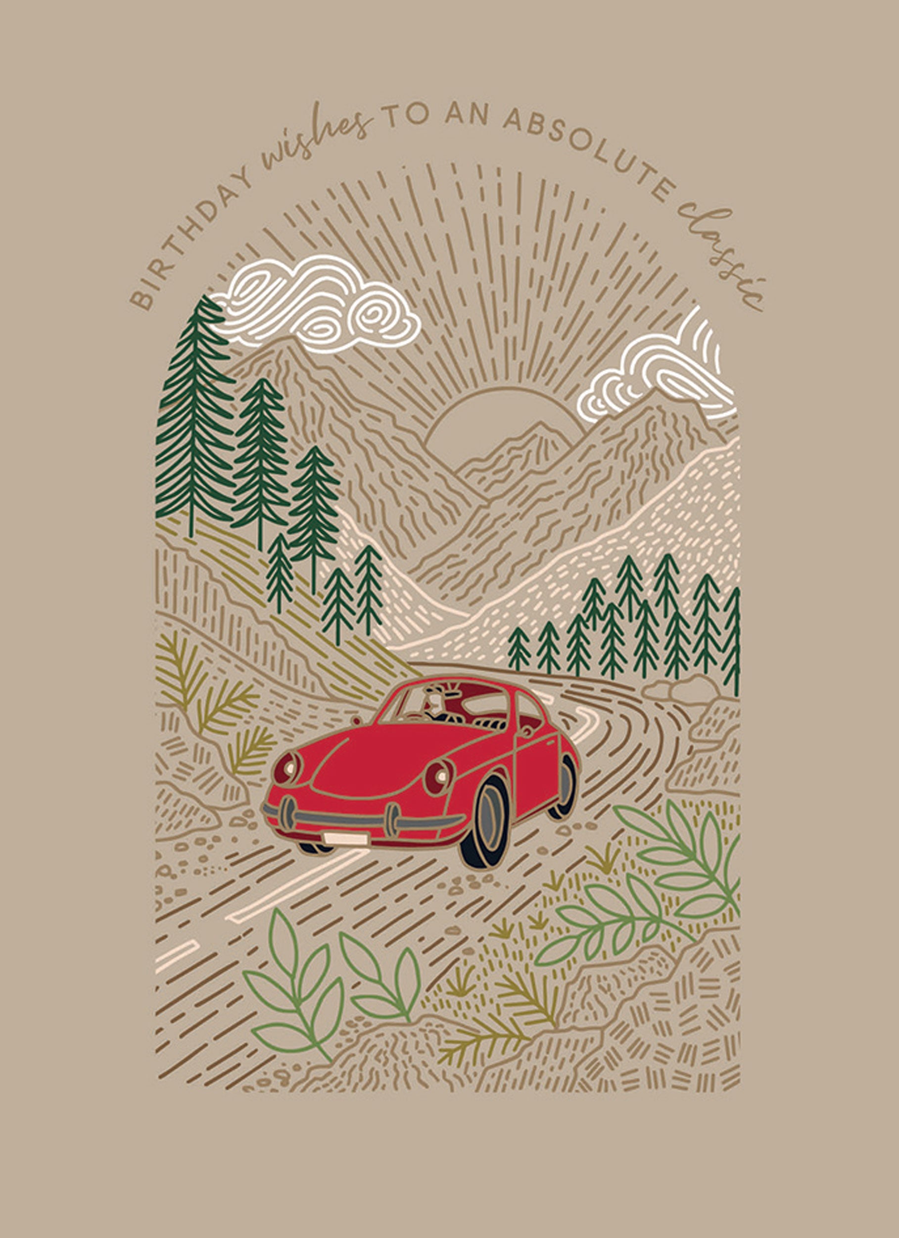 otter-house-elliott-classic-car-geburtstagskarte-goldfolie image 1