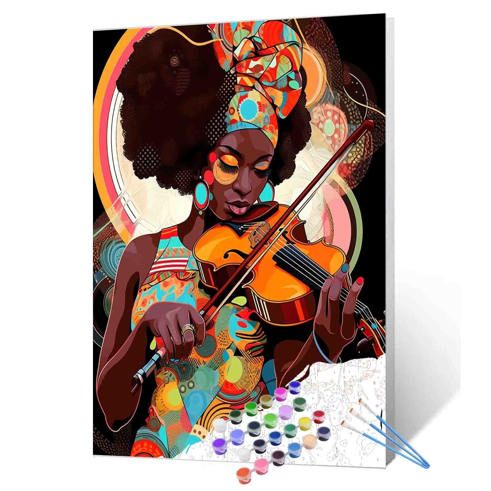 tucocoo-paint-by-numbers-afro-violinistin-malset-40x50-ohne-rahmen image 1