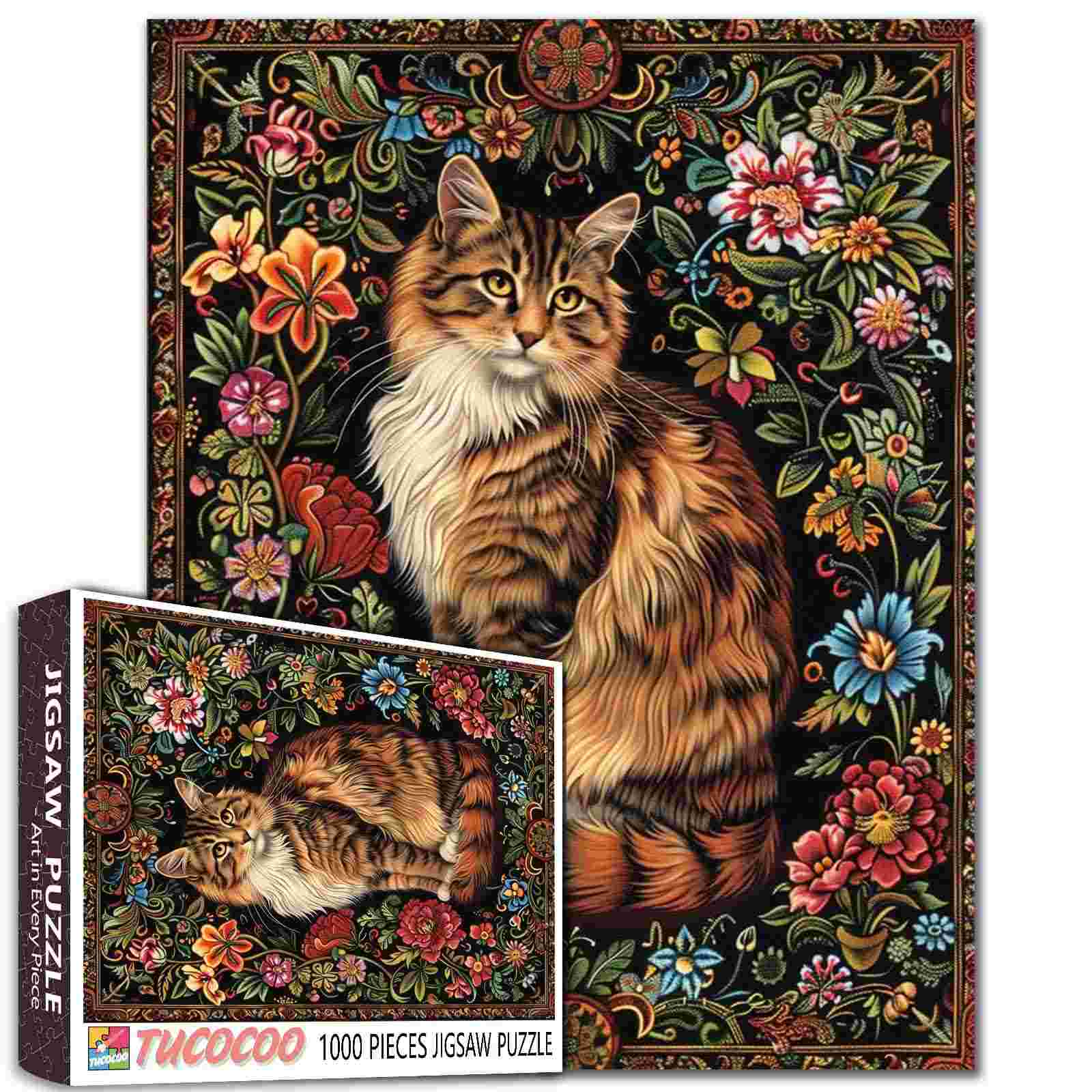 tucocoo-floral-cat-puzzle-1000-teile-katze-blumen image 1