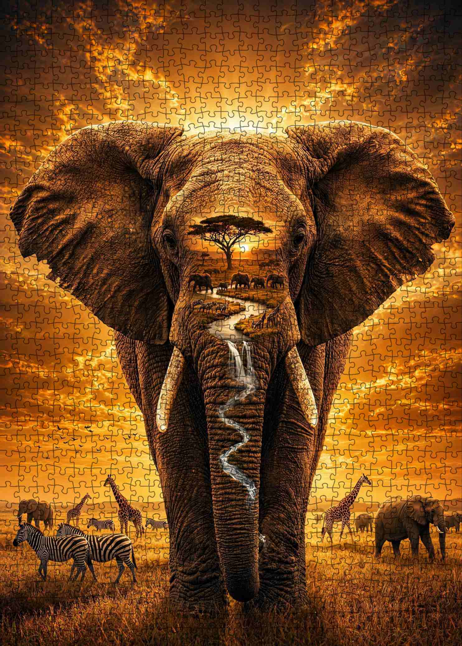 tucocoo-majestic-african-elephant-sunset-puzzle-1000-teile image 2