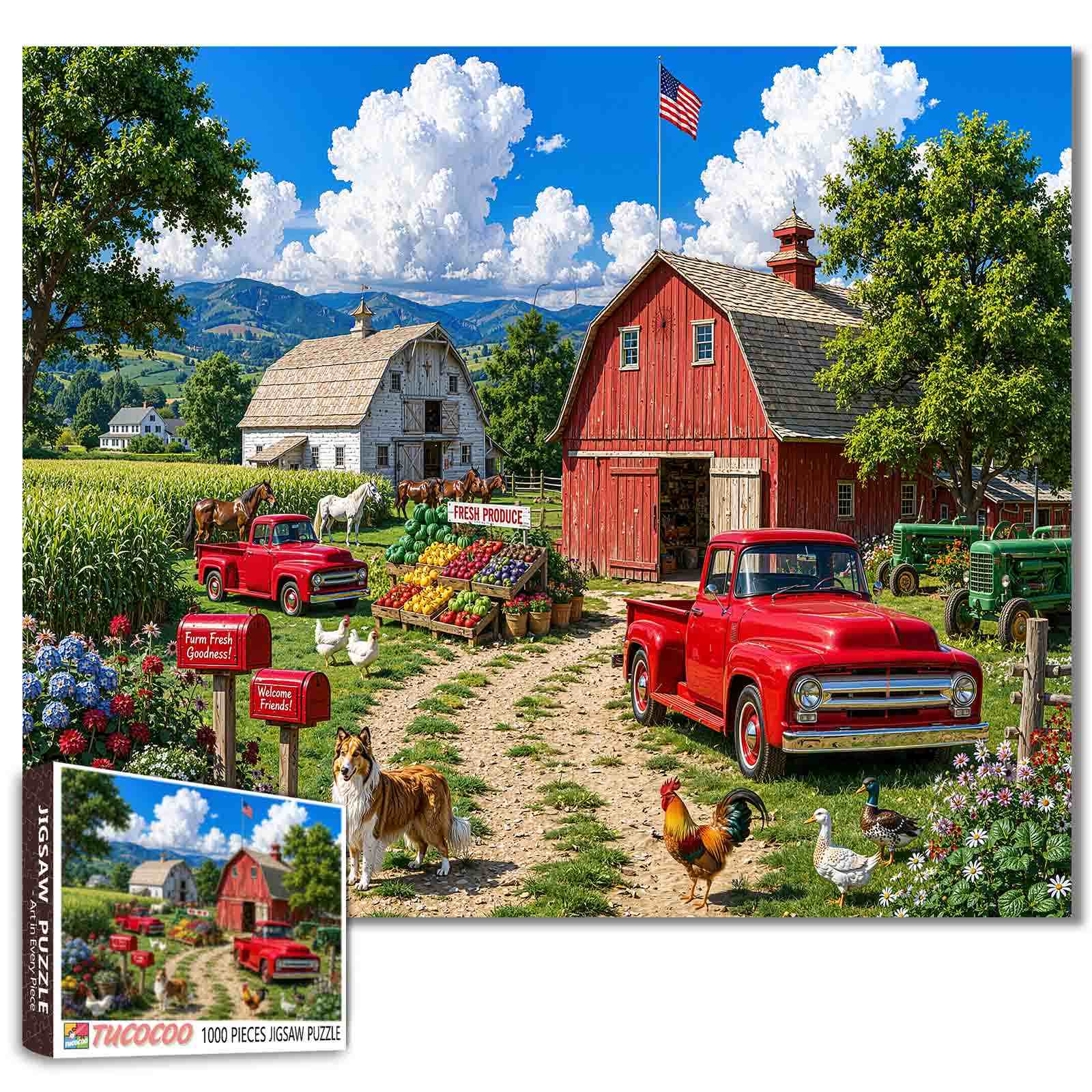 tucocoo-american-country-farm-red-truck-puzzle-1000-teile-farm image 1