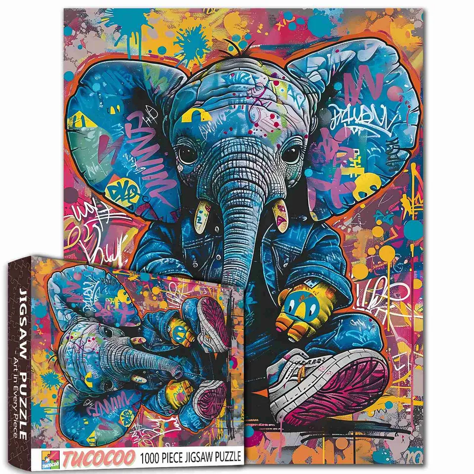 tucocoo-colorful-graffiti-elephant-puzzle-1000-teile-tiere image 1