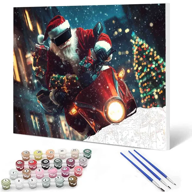 tucocoo-paint-by-numbers-santa-motorrad-malen-nach-zahlen-40x50-weihnachten image 1