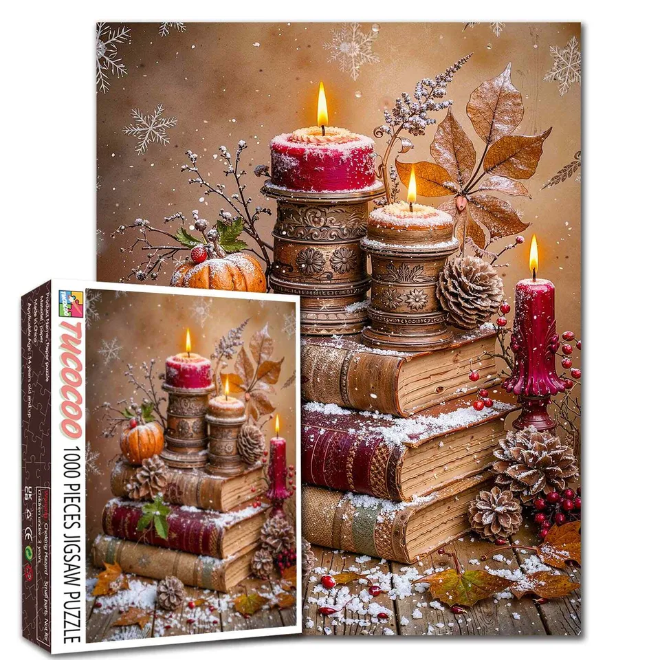 tucocoo-vintage-candlelight-winter-books-puzzle-1000-teile image 1