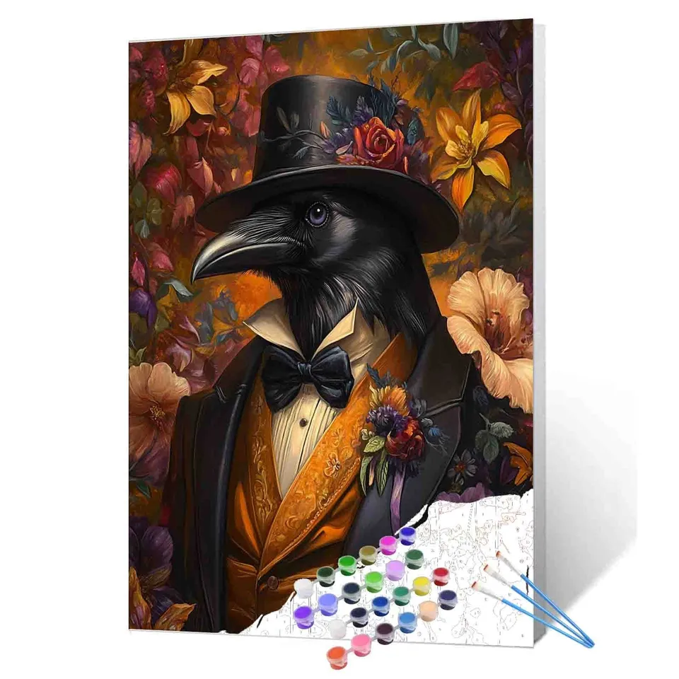 tucocoo-raven-in-floral-suit-malen-nach-zahlen-ohne-rahmen image 1