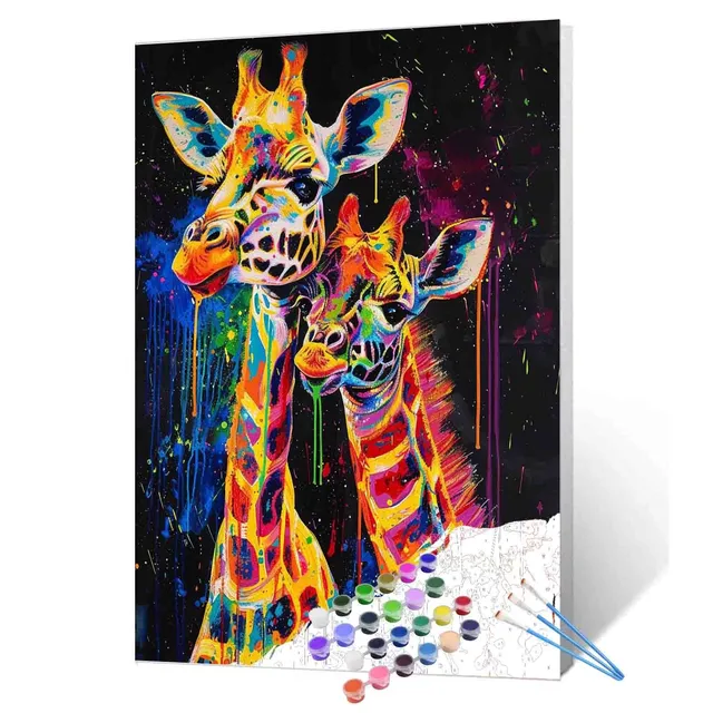 tucocoo-paint-by-numbers-colorful-giraffe-pair-malset-40x50-ohne-rahmen image 1