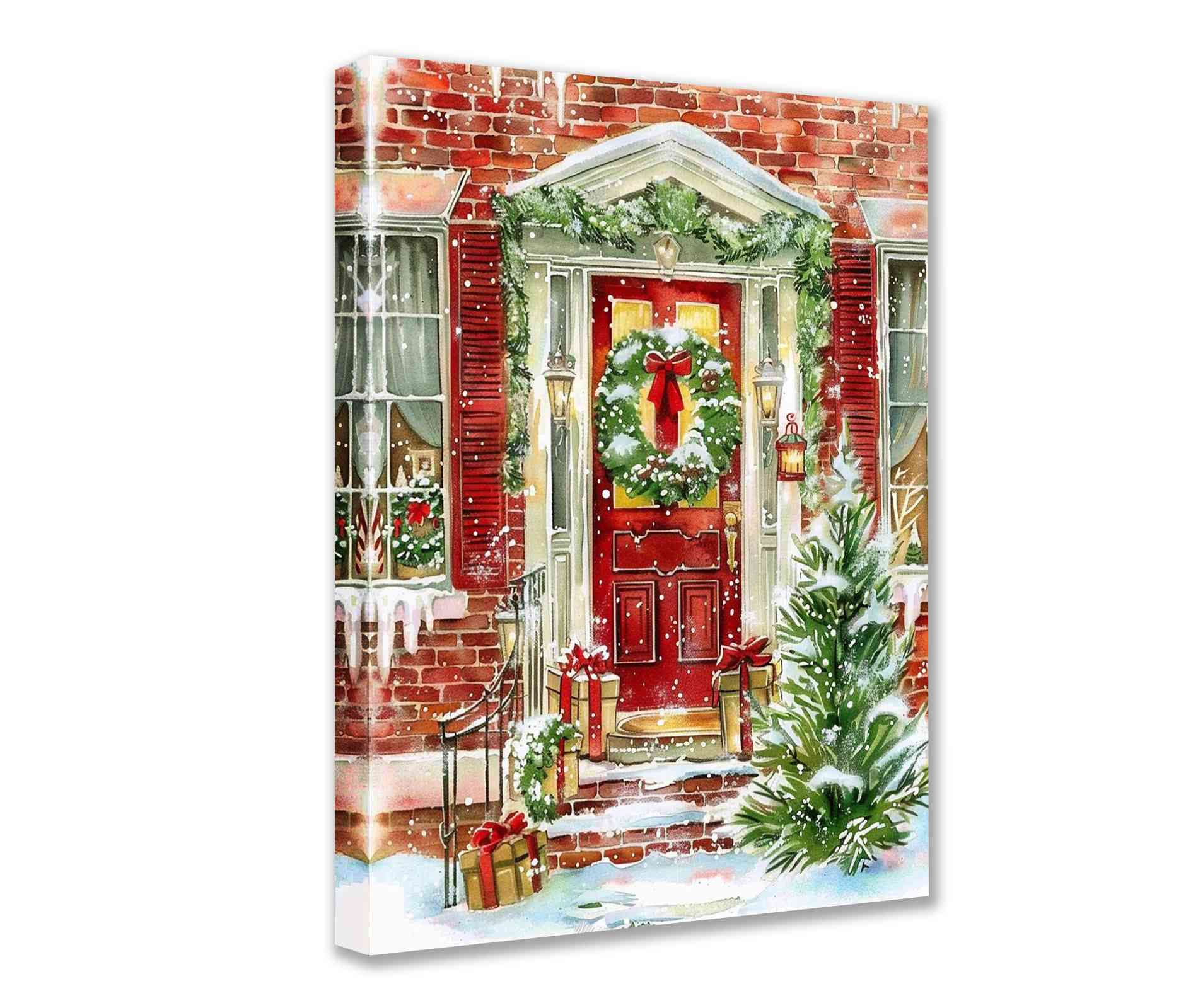 tucocoo-classic-red-door-with-holiday-wreath-leinwandbild-30x40-gerahmt image 1