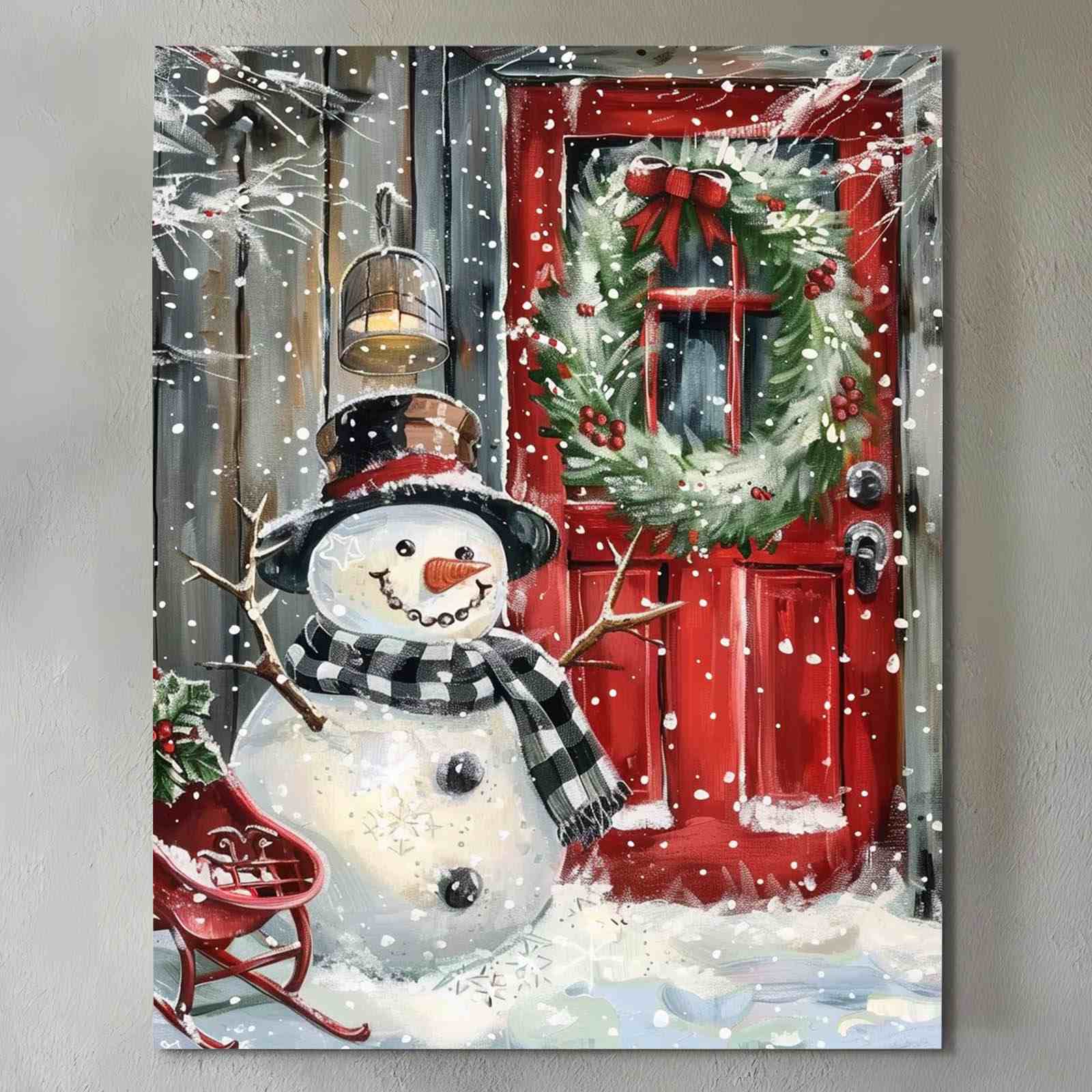 tucocoo-canvas-festive-snowman-at-red-door-leinwandbild-30x40 image 2