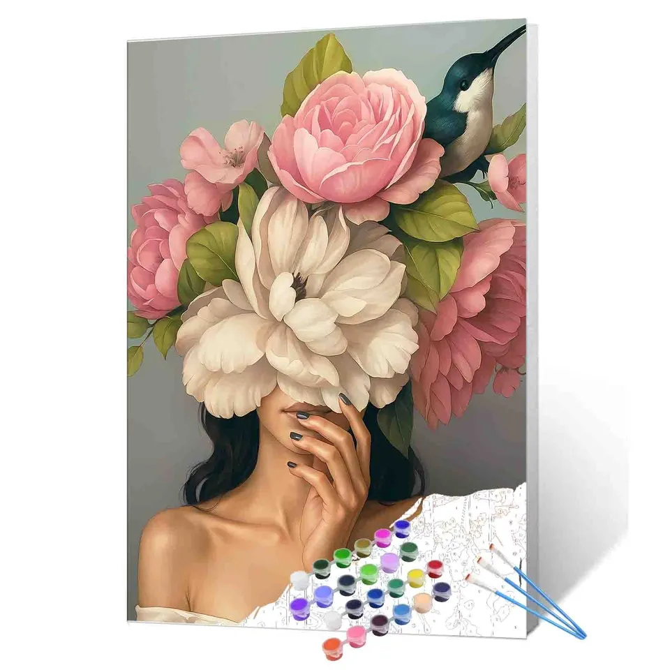 tucocoo-woman-peonies-bird-malen-nach-zahlen-40x50-ohne-rahmen image 1