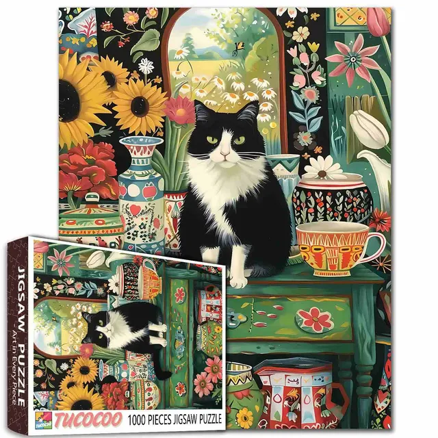 tucocoo-black-cat-puzzle-1000-teile-katze-garten image 1