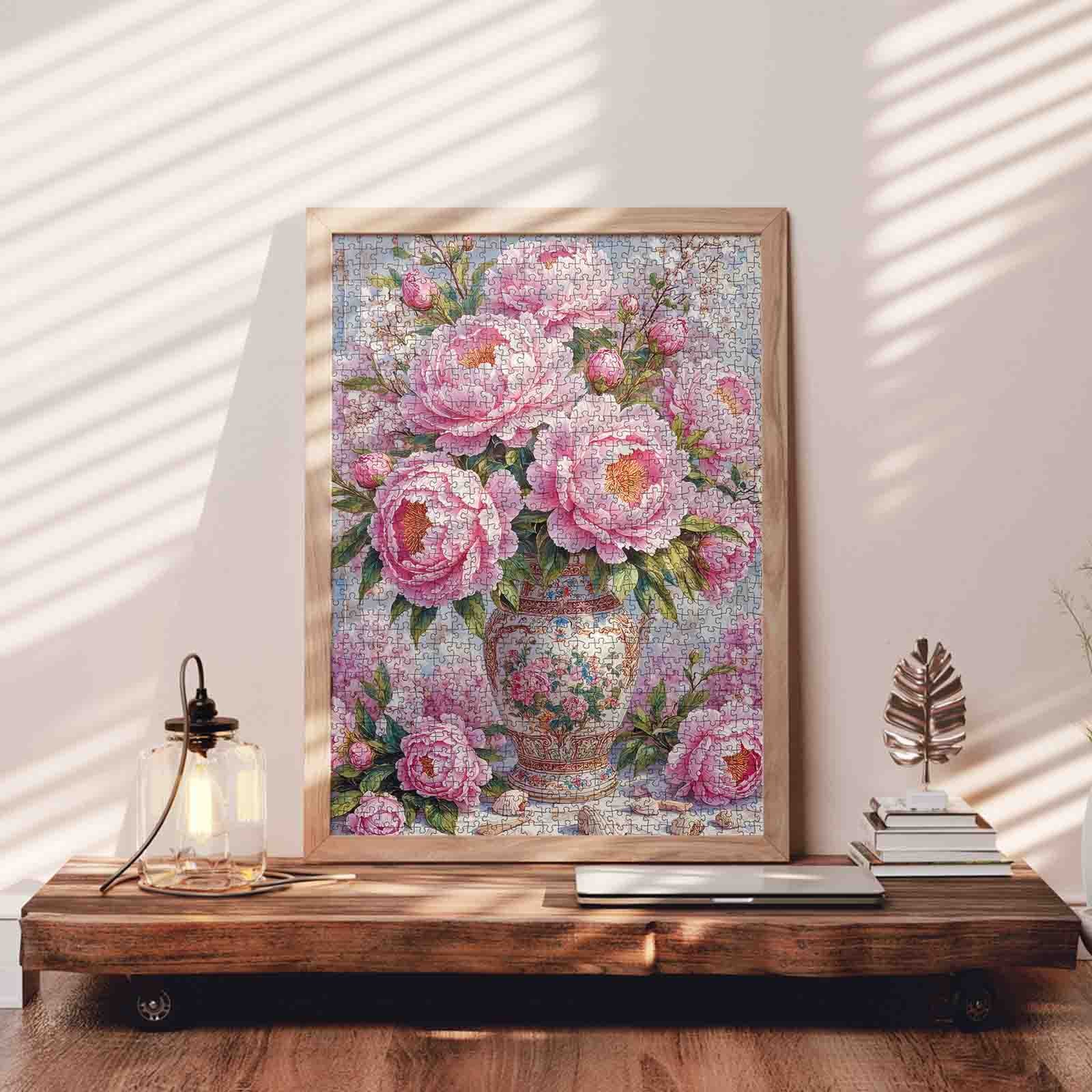 tucocoo-vintage-pink-peony-vase-puzzle-1000-teile-blumenmotiv image 3