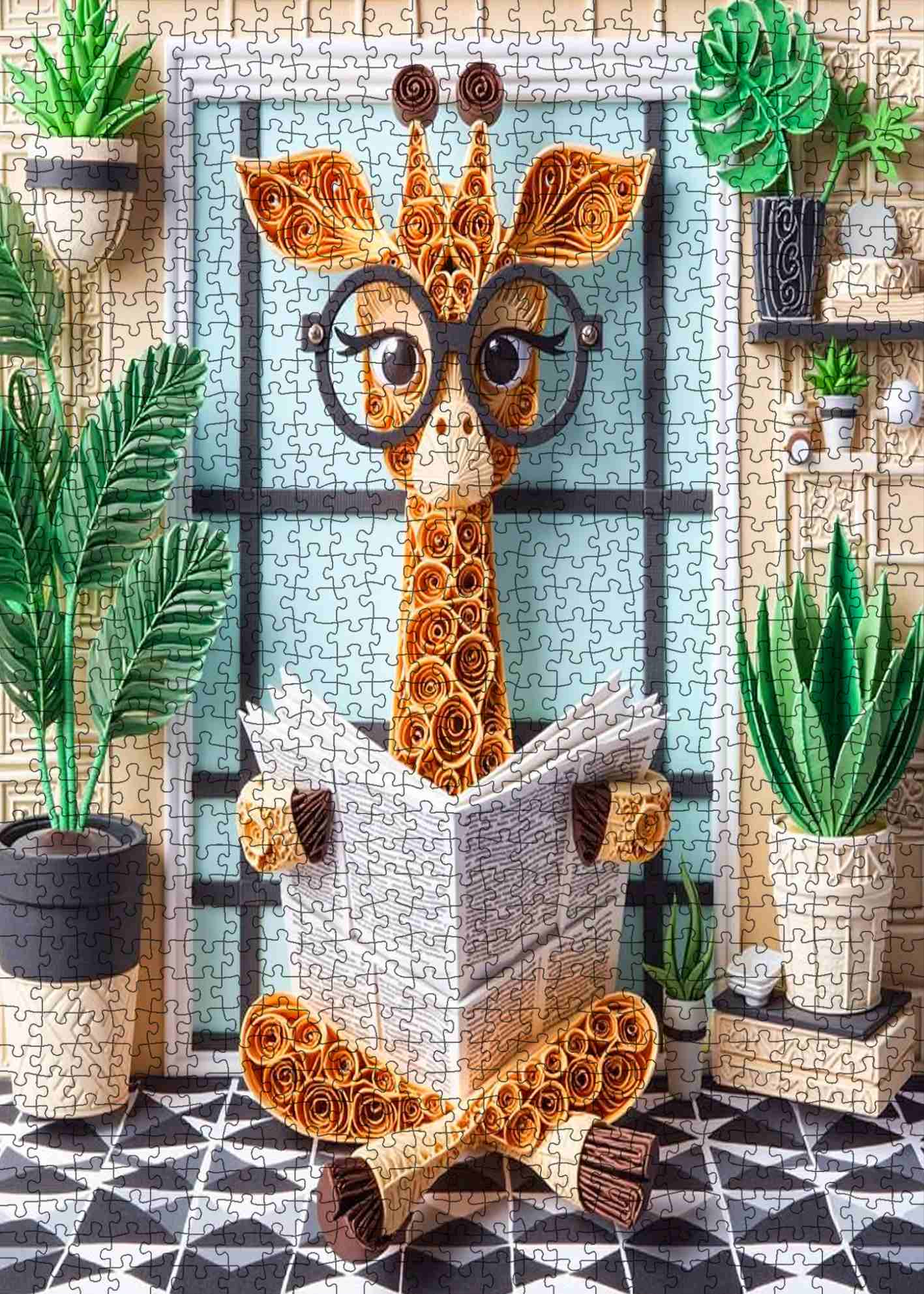 tucocoo-quilled-giraffe-puzzle-1000-teile-lesegiraffe image 2