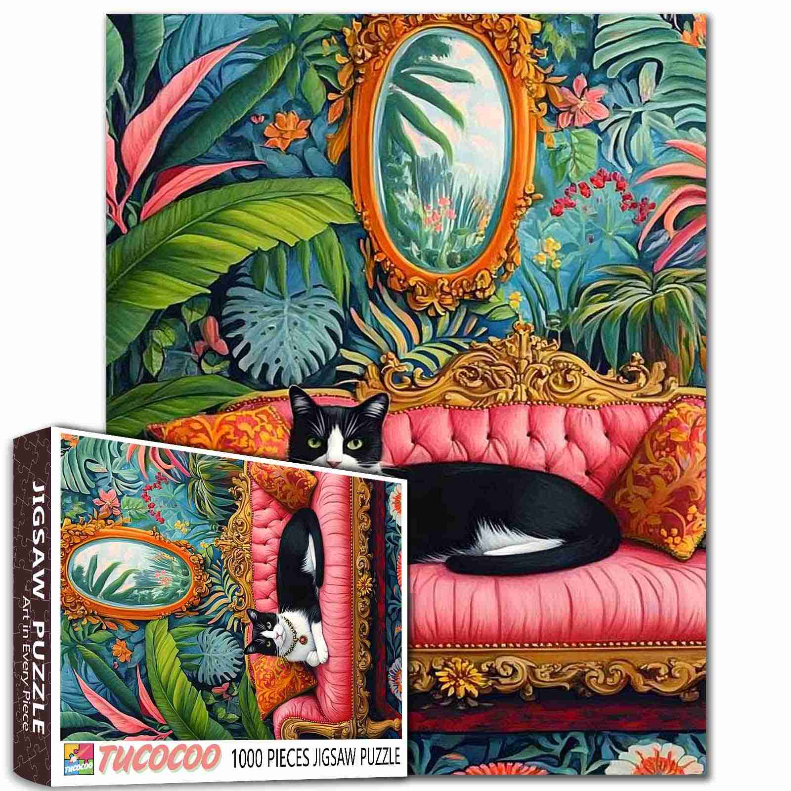tucocoo-elegant-cat-on-royal-sofa-puzzle-1000-teile-katze image 1