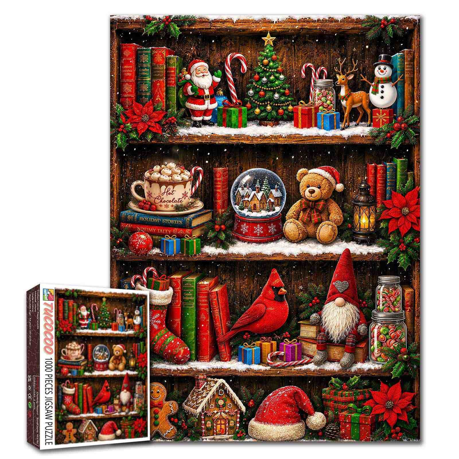 tucocoo-christmas-treasures-bookshelf-puzzle-1000-teile-weihnachten image 1