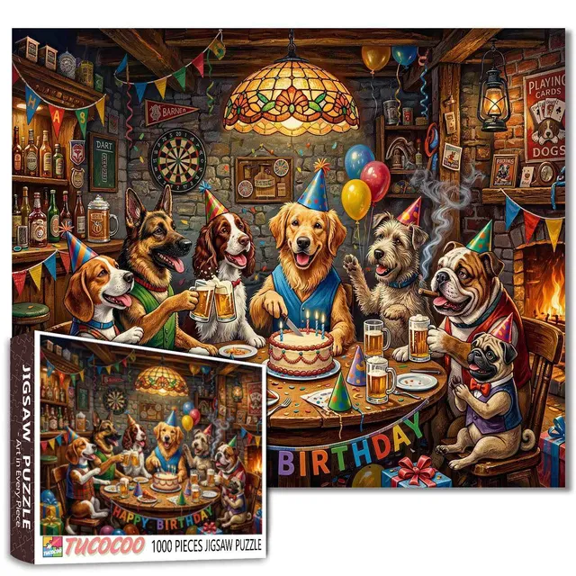 tucocoo-jigsaw-dog-birthday-party-pub-puzzle-1000-teile-hunde image 1