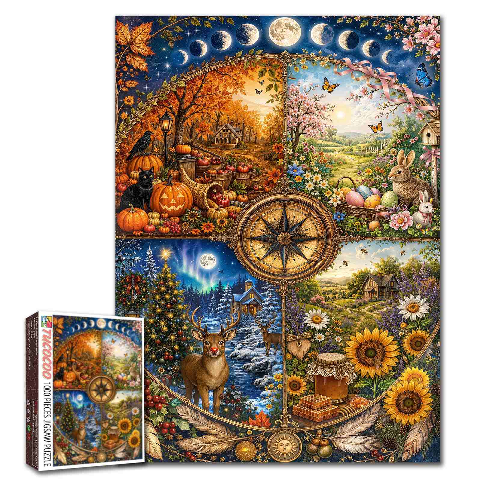 tucocoo-jigsaw-four-seasons-compass-puzzle-1000-teile-landschaft image 1