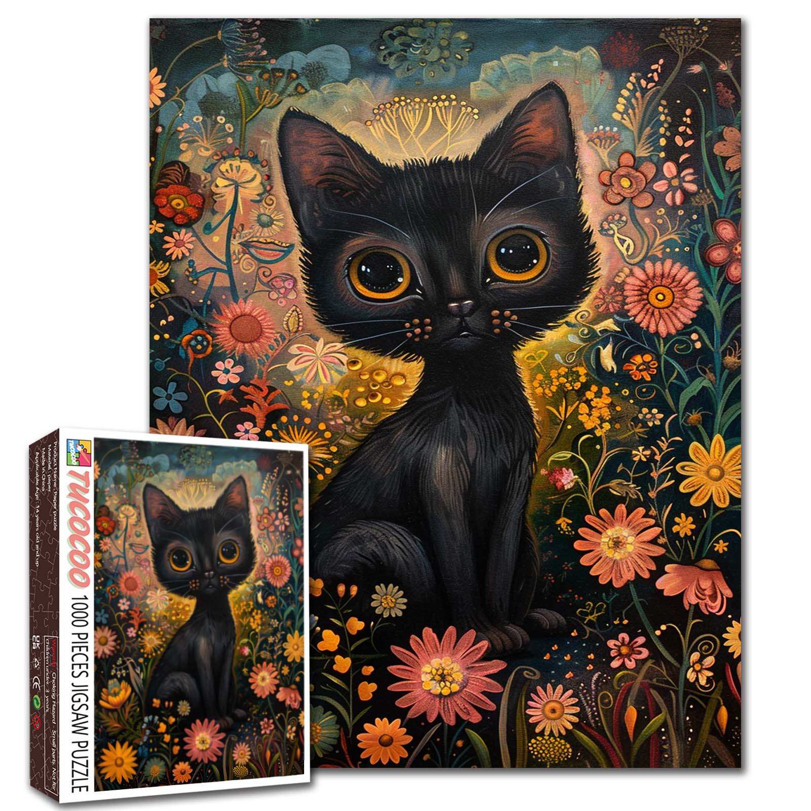 tucocoo-jigsaw-midnight-floral-cat-dream-puzzle-1000-teile-katze image 1