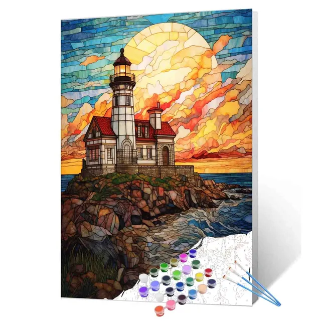 tucocoo-paint-by-numbers-lighthouse-sunset-malen-nach-zahlen-40x50 image 1
