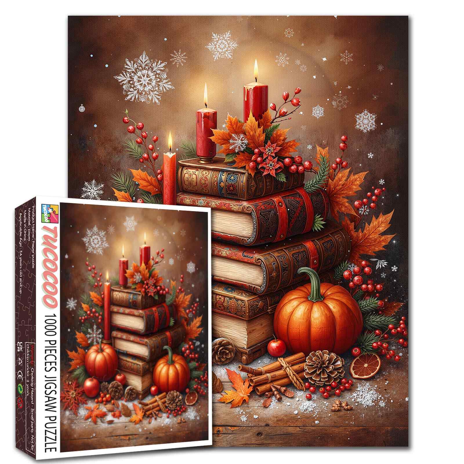 tucocoo-autumn-candle-pumpkin-book-stack-puzzle-1000teile-herbst image 1