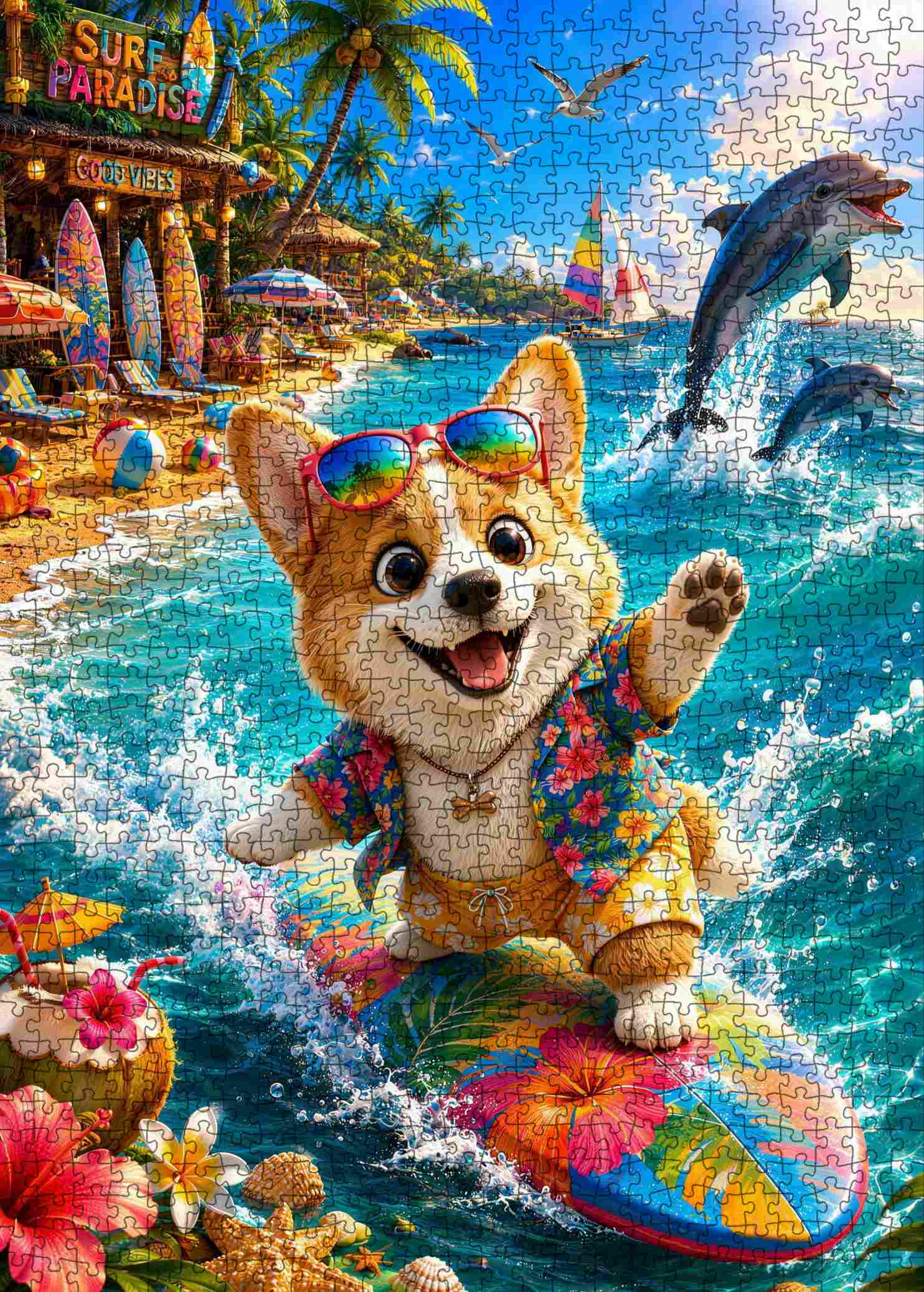 tucocoo-surfing-corgi-beach-puzzle-1000-teile-tiere image 2