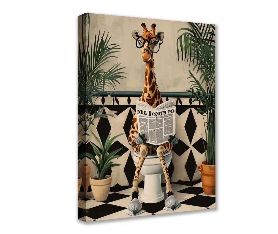 tucocoo-giraffe-on-toilet-leinwandbild-30x40cm-ungerahmt image 1