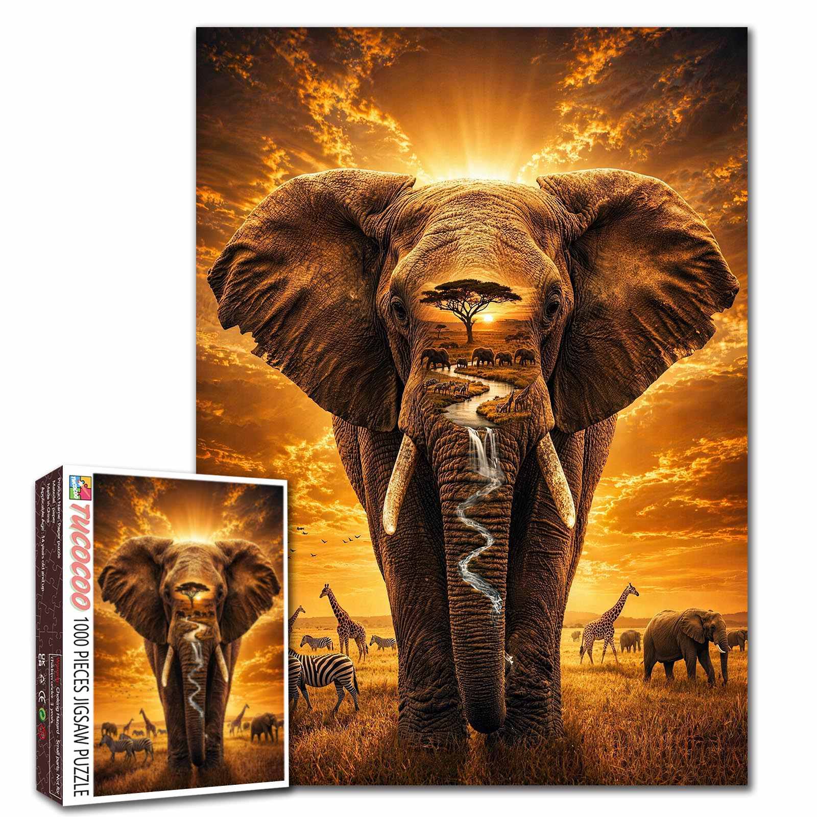 tucocoo-majestic-african-elephant-sunset-puzzle-1000-teile image 1