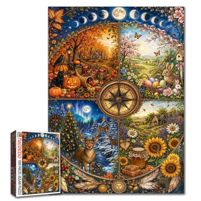 tucocoo-jigsaw-four-seasons-compass-puzzle-1000-teile-landschaft image 1