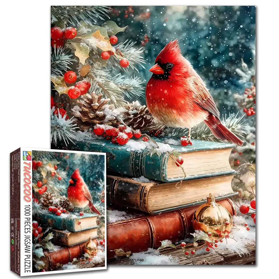 tucocoo-winter-cardinal-on-books-puzzle-1000-teile-winter image 1