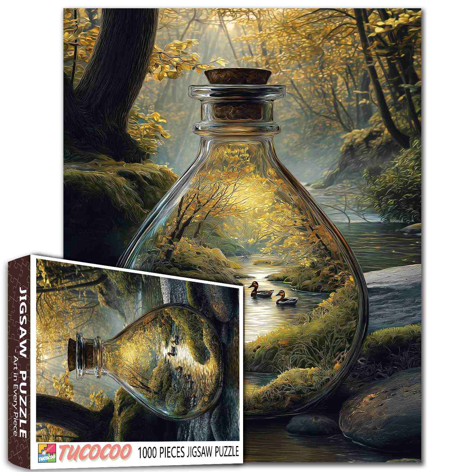 tucocoo-golden-forest-river-bottle-puzzle-1000teile-landschaft image 1