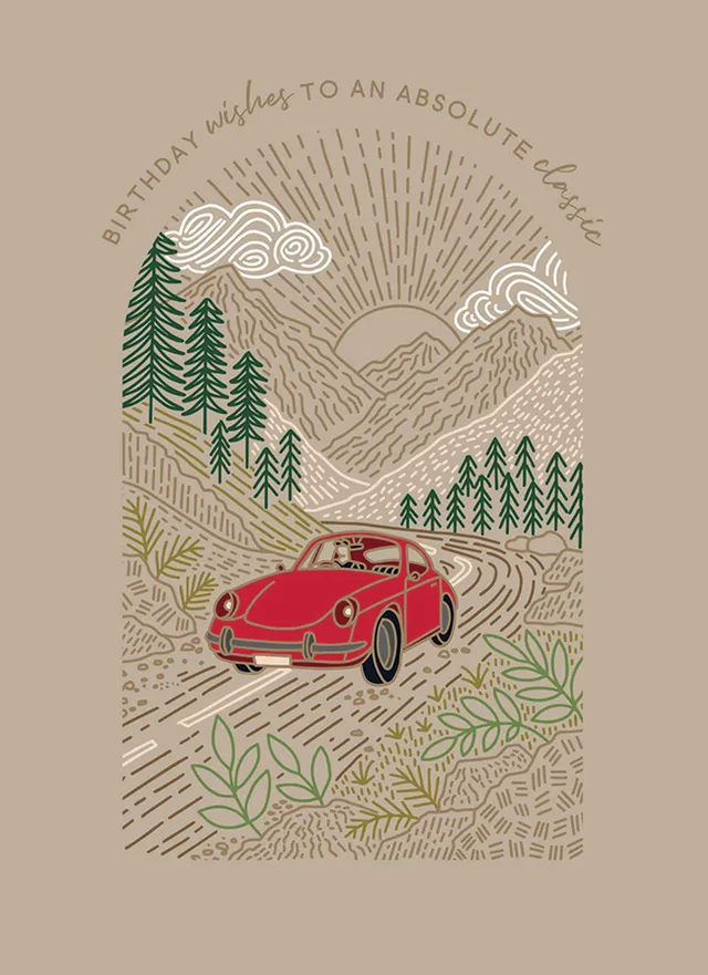 otter-house-elliott-classic-car-geburtstagskarte-goldfolie image 1