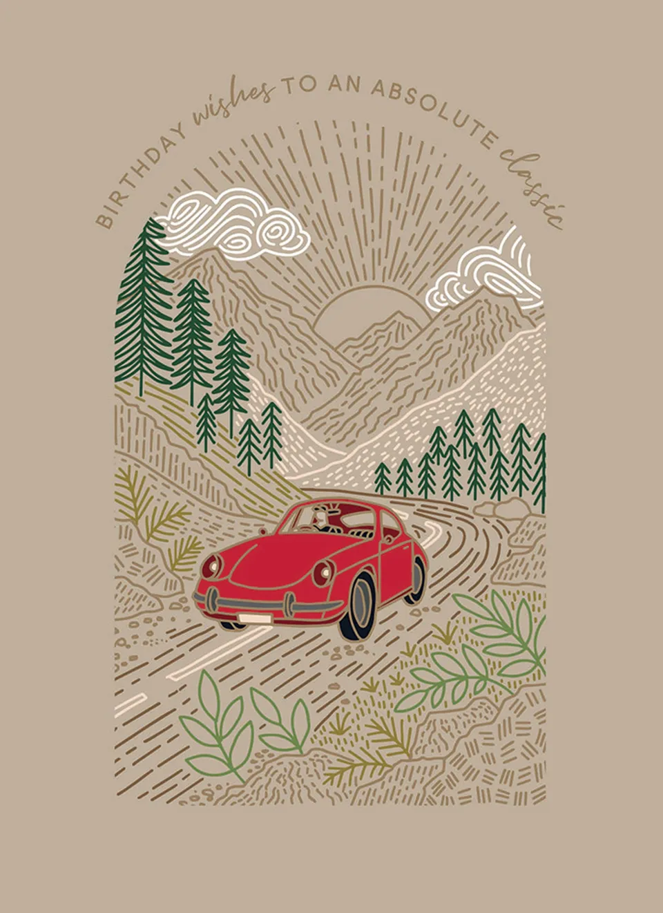 otter-house-elliott-classic-car-geburtstagskarte-goldfolie image 1